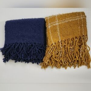 Falls Creek Fringed Scarf/Wrap Duo - Navy and Mustard